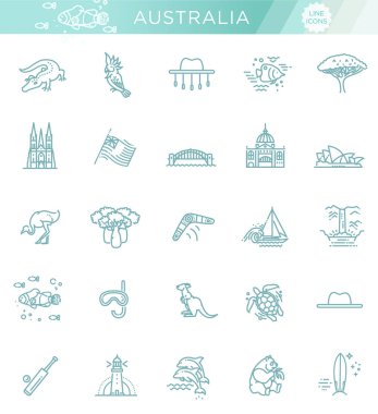 Vector graphic set. Australian culture, animals, traditions. Sign, element, emblem, symbol clipart