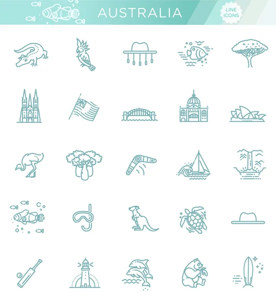 Vector graphic set. Australian culture, animals, traditions. Sign, element, emblem, symbol — Stock Vector