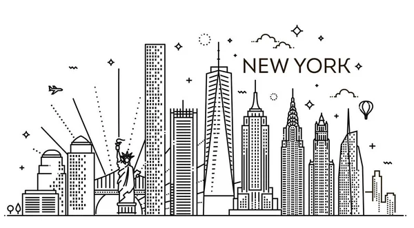 Nova York skyline cidade, ilustração vetorial, design plano — Vetor de Stock