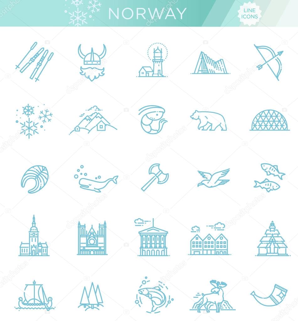 City sights vector icons. Norway landmark.