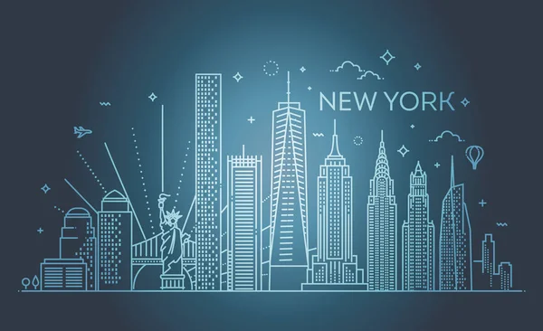 Nova York skyline cidade, ilustração vetorial, design plano — Vetor de Stock