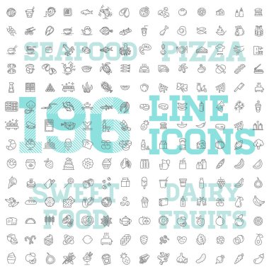 196 yiyecek ve içecek ince Icon set vektör
