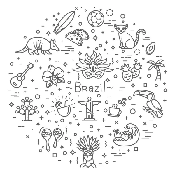 Conjunto de iconos Brasil. Diseño plano — Vector de stock