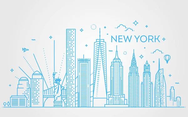 Skyline di New York, illustrazione vettoriale, design piatto — Vettoriale Stock