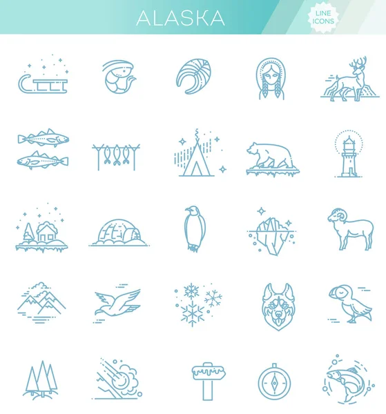 Dünne Linie Arktische Symbole gesetzt, Nordpol Umrisse Logos Vektorillustration — Stockvektor