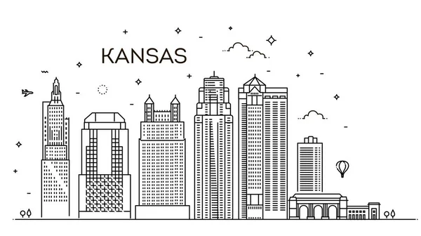 Minimal Kansas Linear City Skyline with Typographic Design — Stock Vector