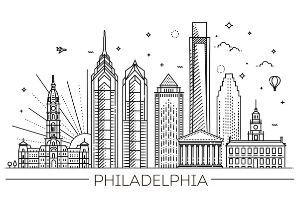 Philadelphia. Pennsylvania Stati Uniti. Skyline con panorama — Vettoriale Stock