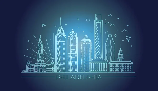 Filadelfia. Pensilvania EE.UU. Skyline con panorama — Vector de stock