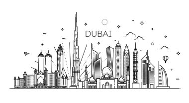 Doğrusal afiş Dubai City. Bütün binalar