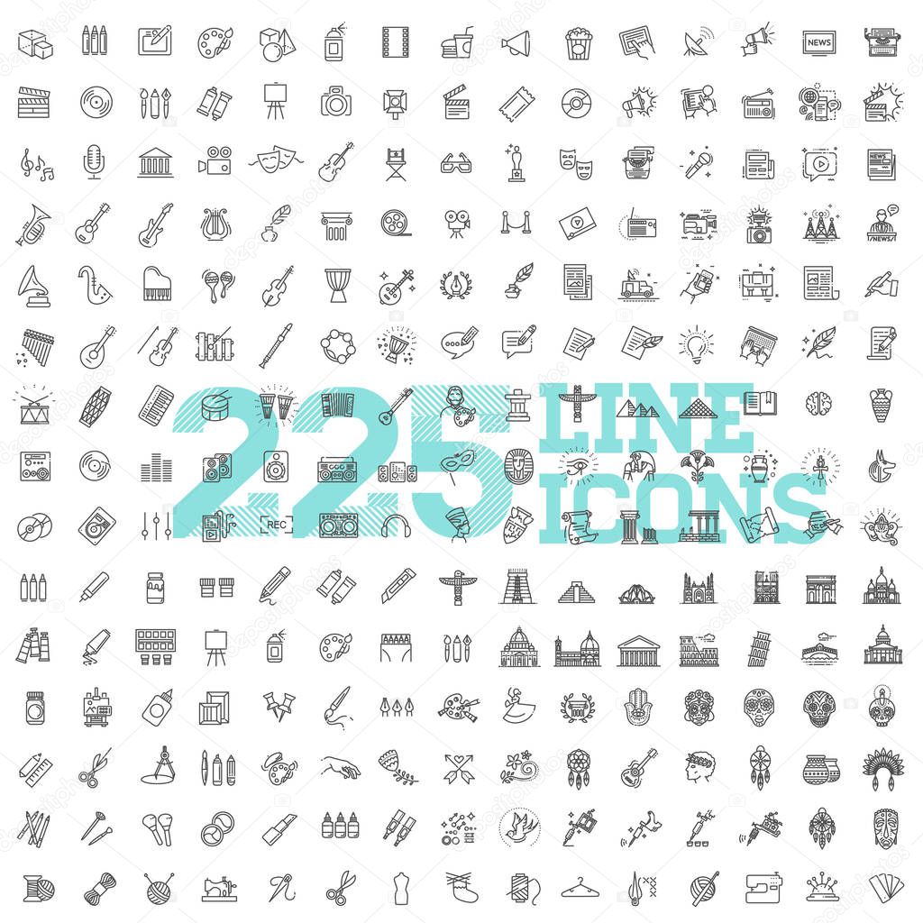 Line Arts Icons set. 225 linear icons