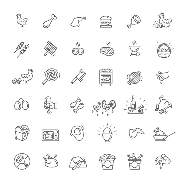 Simple Set of Chicken Meat Related Vector Line Icons — Stock Vector