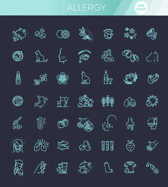Vektorgesetzte Liniensymbole der Allergie. Nahrung und Pollen — Stockvektor