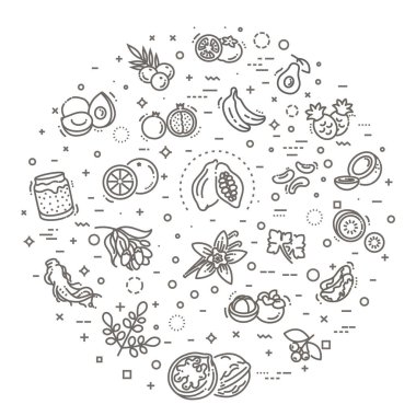 Superfoods çizgi vektör simgeler
