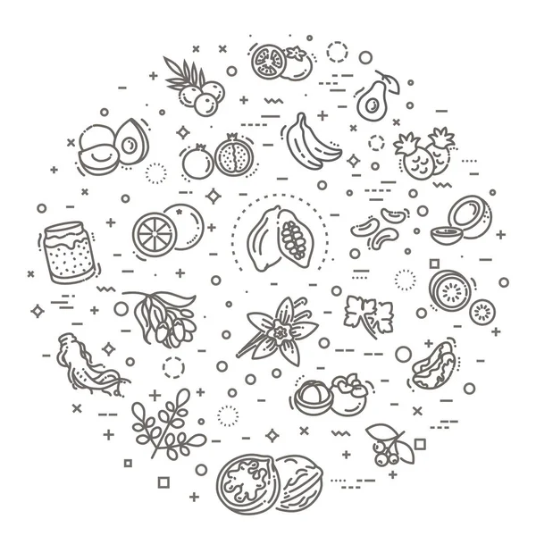 Superfoods Linienvektorsymbole — Stockvektor