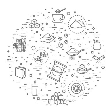 İnce çizgi stilinde şeker Icon set