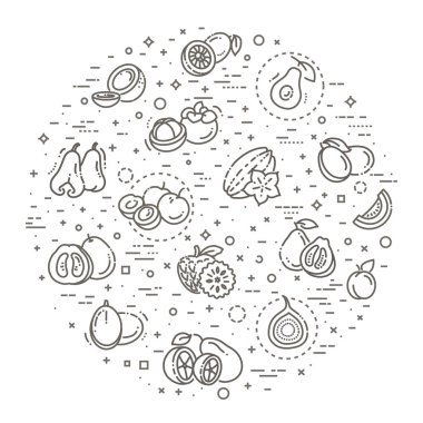 Fresh and natural ingredients. Thin line web icon set clipart