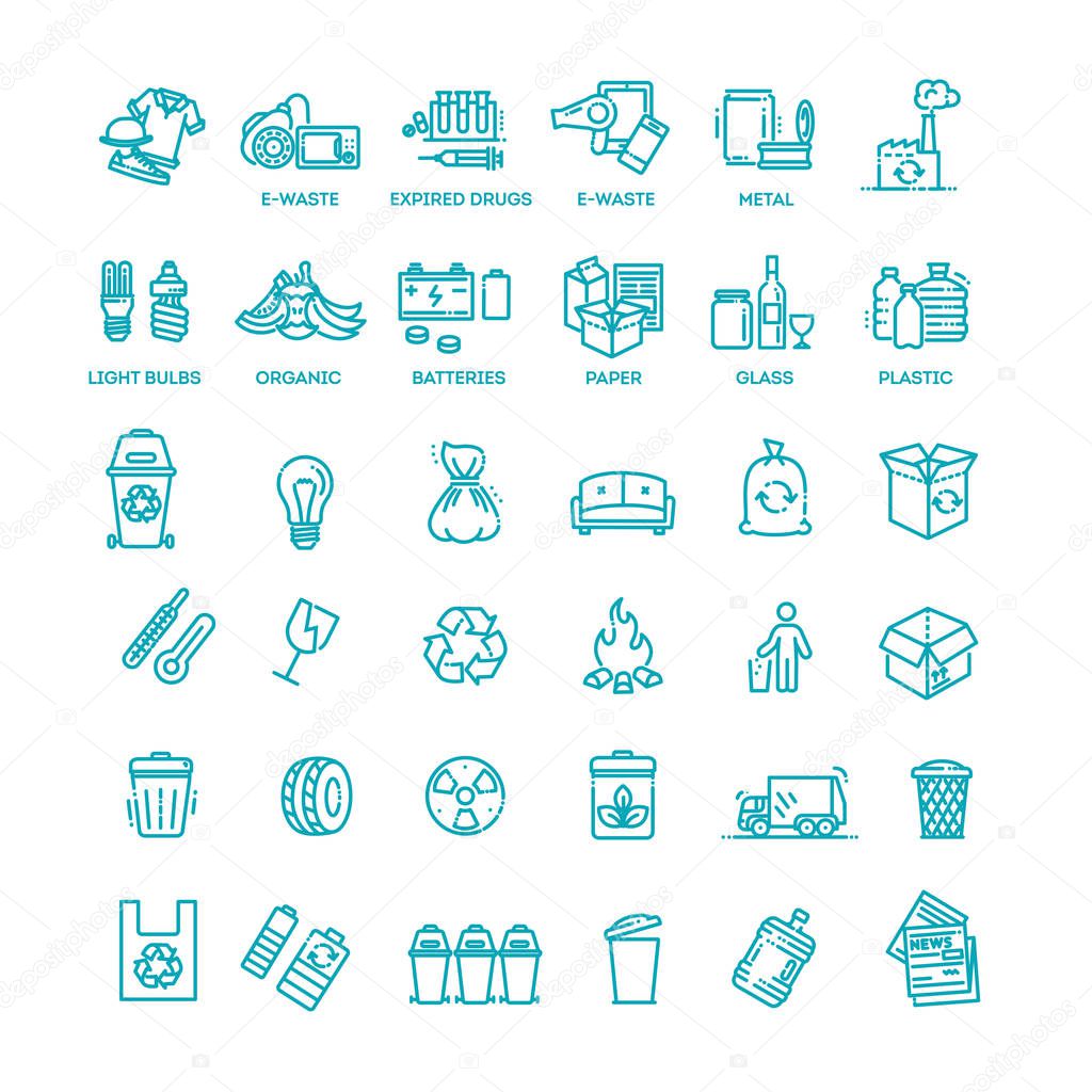 Garbage Vector Line Icons Set. Garbage icons set