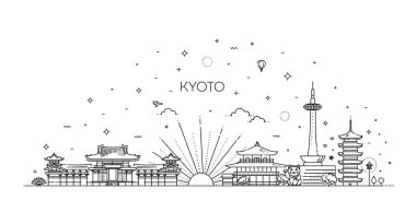 Kyoto tatil simgeleri ayarlandı. Vektör simgeleri ayarlandı