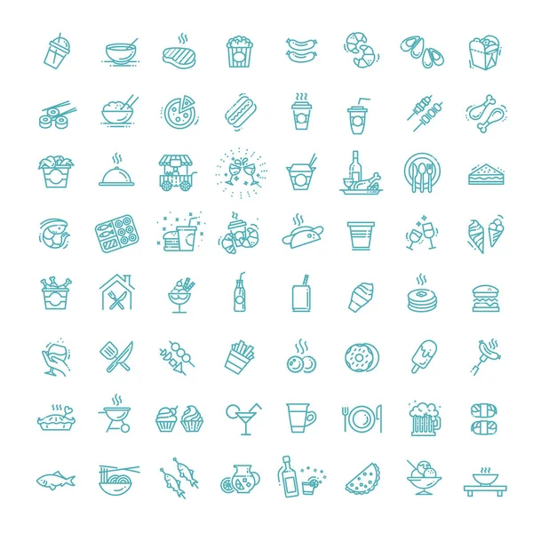 Conjunto de iconos de tribunales de comida. Conjunto de esbozos de alimentos — Vector de stock