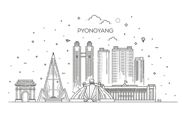 Coreia do Norte, Pyongyang linha skyline vetor ilustração —  Vetores de Stock