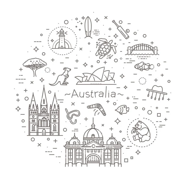 Vector grafische set. Australische cultuur, dieren, tradities. Teken, element, embleem, symbool — Stockvector