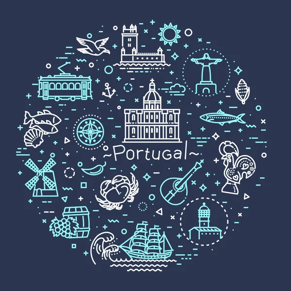 Portugal travel icons set. Outline thin icons — Stock Illustration Portugal travel icons set. Outline thin icons Royalty Free Stock Vectors