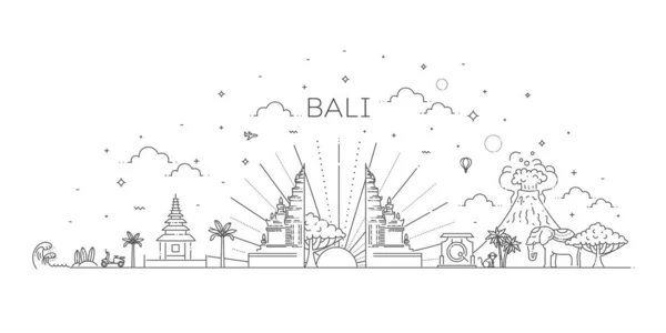 Бали туристический баннер со знаменитыми достопримечательностями — стоковый вектор