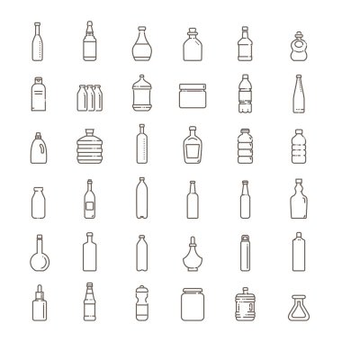Bottle, packaging collection - line vector icons set