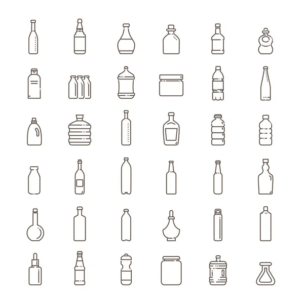 Botella, colección de envases - conjunto de iconos de vectores de línea — Archivo Imágenes Vectoriales