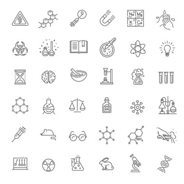 Modern ince çizgi simgeleri biyokimya seti