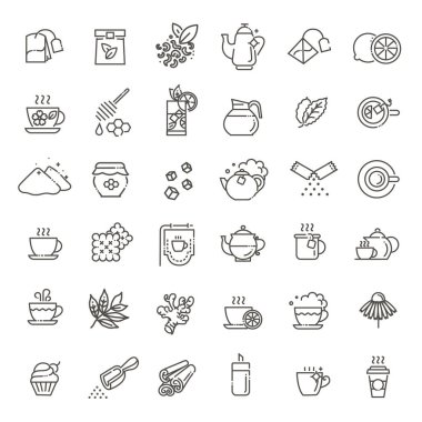 Set of Coffee and Tea Related Vector Line Icons
