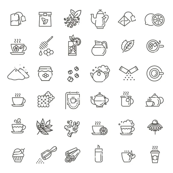 Conjunto de iconos de línea vectorial relacionados con café y té — Vector de stock