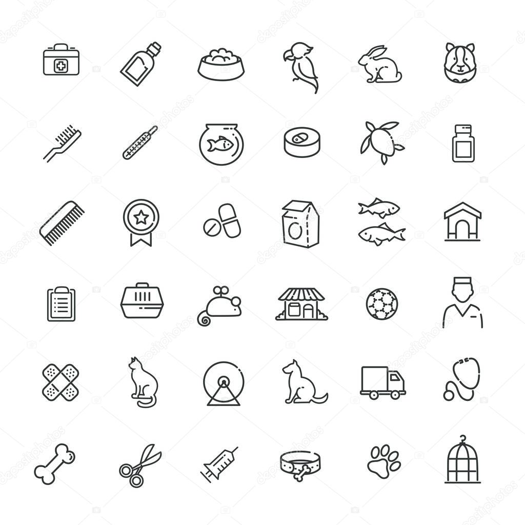 Outline web vector icon set - pet, vet, pet shop, types of pets