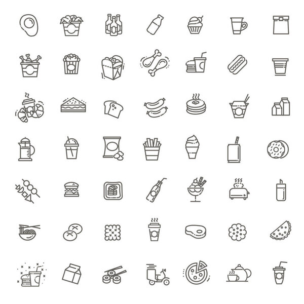 Cooking. Fast food vector outline icons set