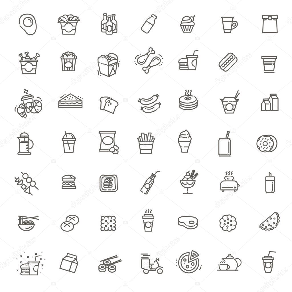 Cooking. Fast food vector outline icons set