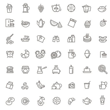 Kahvaltı yiyecekleri vektör ana hatları belirlendi. Yemek pişirme