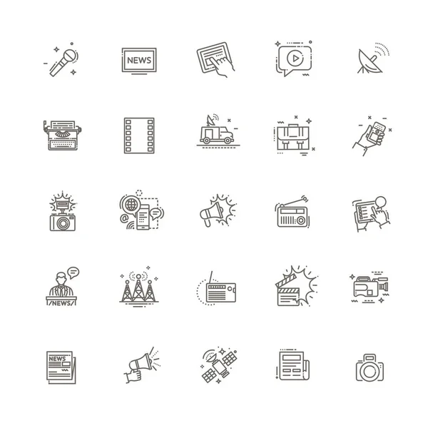 Conjunto Iconos Pictogramas Modernos Medios Comunicación Diseño Línea Plana Vectorial — Archivo Imágenes Vectoriales