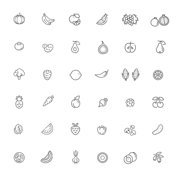 Set Van Outline Beroerte Fruit Pictogram — Stockvector