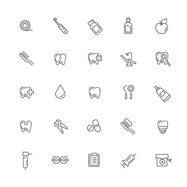 Juego Los Iconos Línea Web Los Dientes Salud Símbolos Contorno — Vector de stock