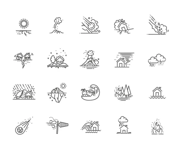 Natural disaster icons thin line — Stockvektor