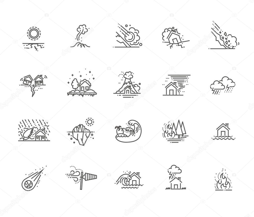 natural disaster icons thin line