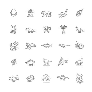 Dinosaurs thin line vector icon set
