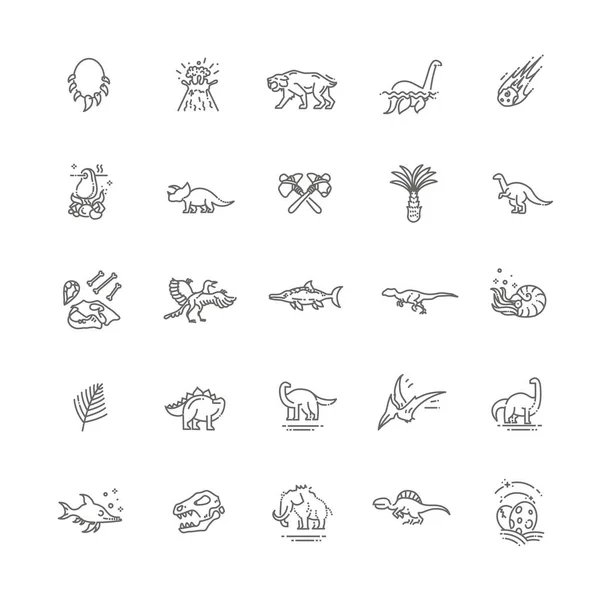 Ensemble d'icônes vectorielles à ligne mince Dinosaures — Image vectorielle