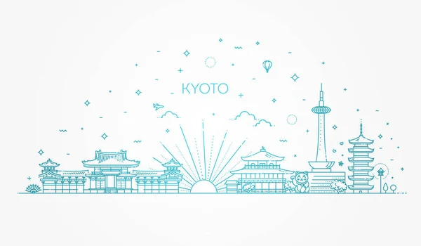 Conjunto de ícones planos de marcos de Quioto e características da cultura ilustração vetorial —  Vetores de Stock