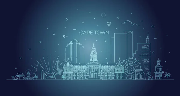 South Africa, Cape Town architecture line skyline illustration — 图库矢量图片