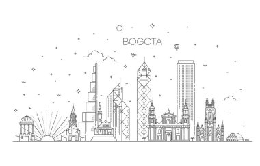 Cityscape Building Line Sanat Vektörü İllüstrasyon Tasarımı - Bogota - Vektör