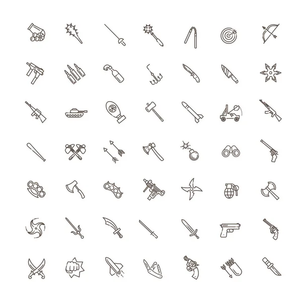 Weapons Vector Icons Set Arms Solid Symbol — Stock Vector
