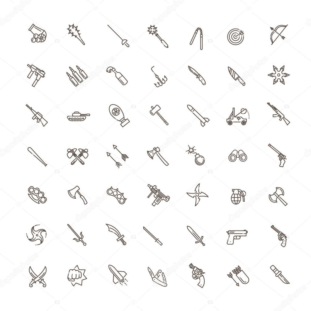 Weapons vector icons set, Arms solid symbol