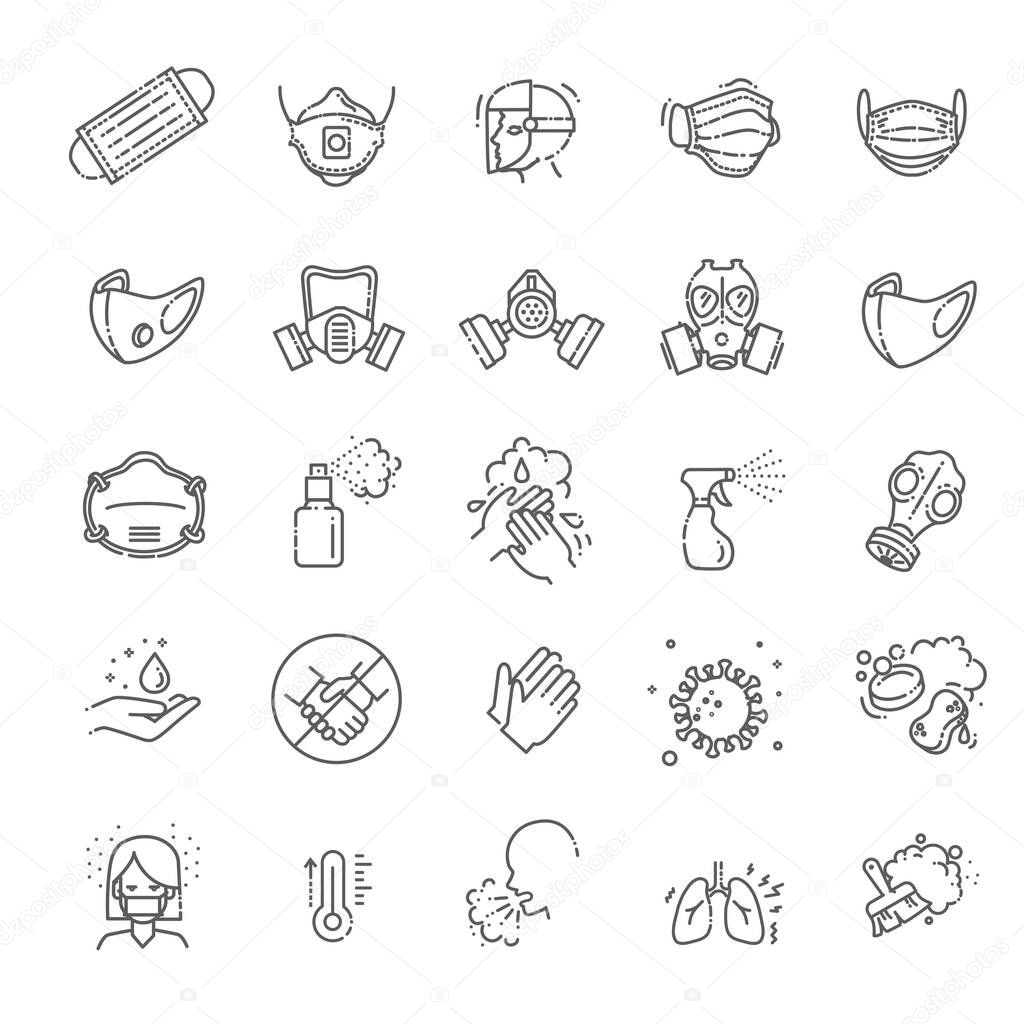 Virus related icons: thin vector icon set