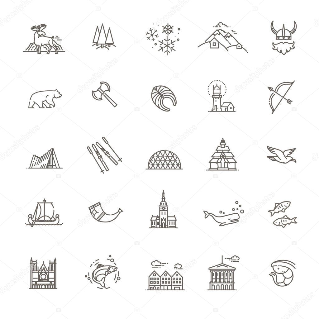 City sights vector icons. Norway landmark.